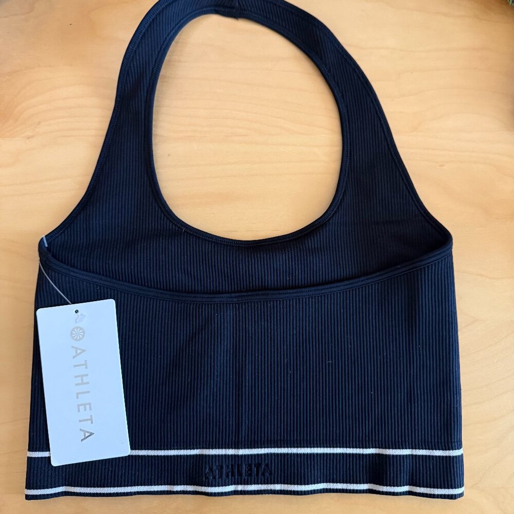 NWT Athleta Recharge Rib Seamless Halter, Size Small, Black/ Bone White